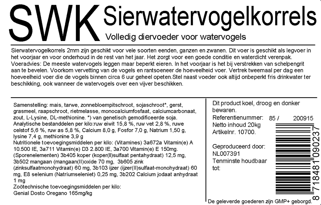 Sierwatervogelkorrel 2mm | Eendenkorrels 20kg