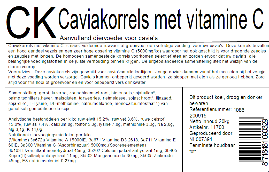 Caviakorrels met vitamine C (5000mg/kg)- 20kg