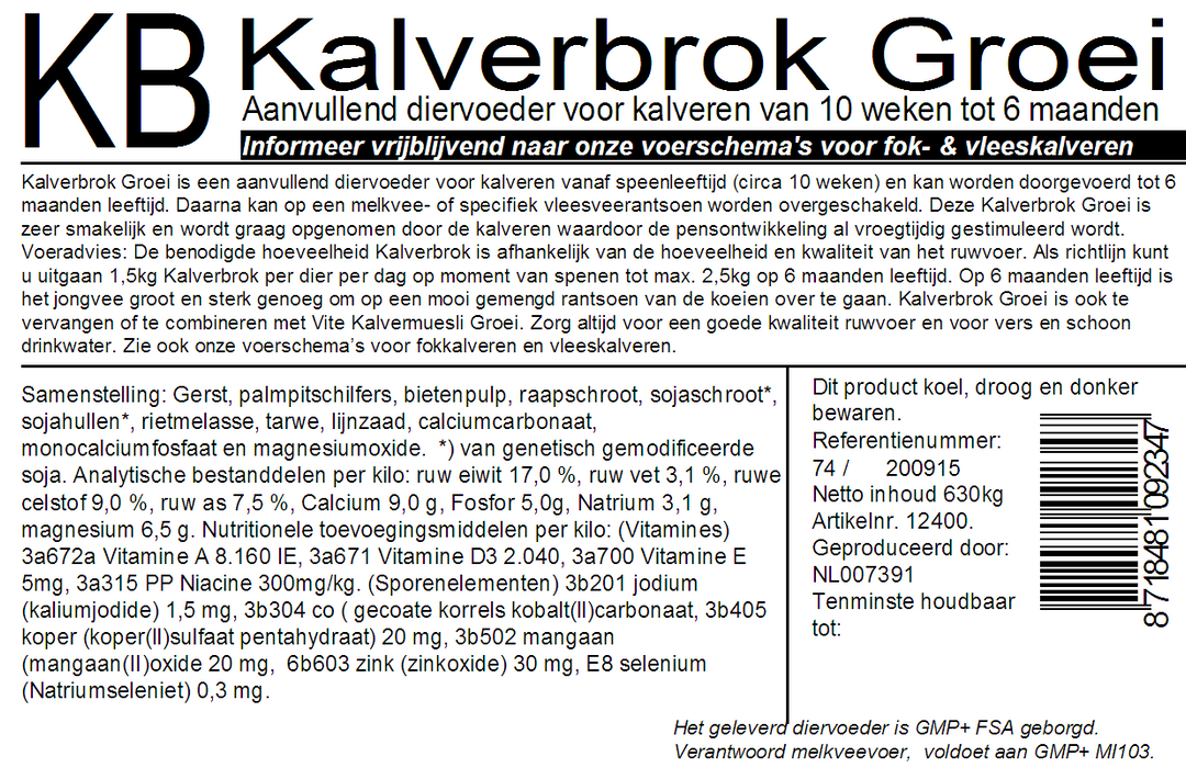 Kalverbrok Groei | kalverkorrel | 20kg